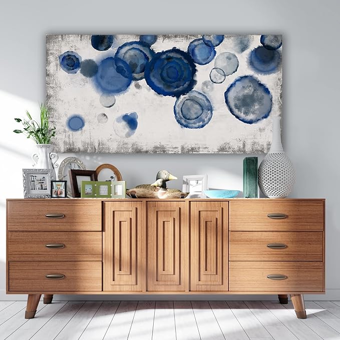 YJYart Blue Wall Art For Living Room Watercolor Dots Wall Decorations Indigo Dot Wall Decor Posters for Room Aesthetic Modern Artwork 24x48 Inch