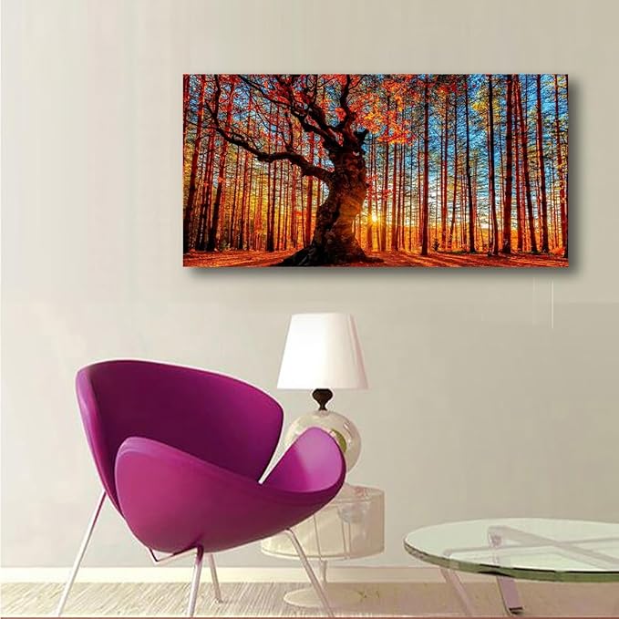 Tree of Life Wall Art Canvas Prints Natural Landscape Pictures Home Decor Colorful Forest Paintings for Living Room Bathroom Bedroom Kitchen Decorations 28x57 Inches Wooden Framed Artwork Easy Hanging