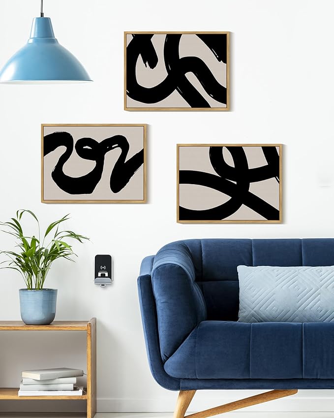 KUVIOKE Black Abstract Framed Wall Art Ink Wash Minimalist Lines Painting Artwork for Bedroom Living Room Hallway Decor Ready to Hang 11x14in (Natural Framed)