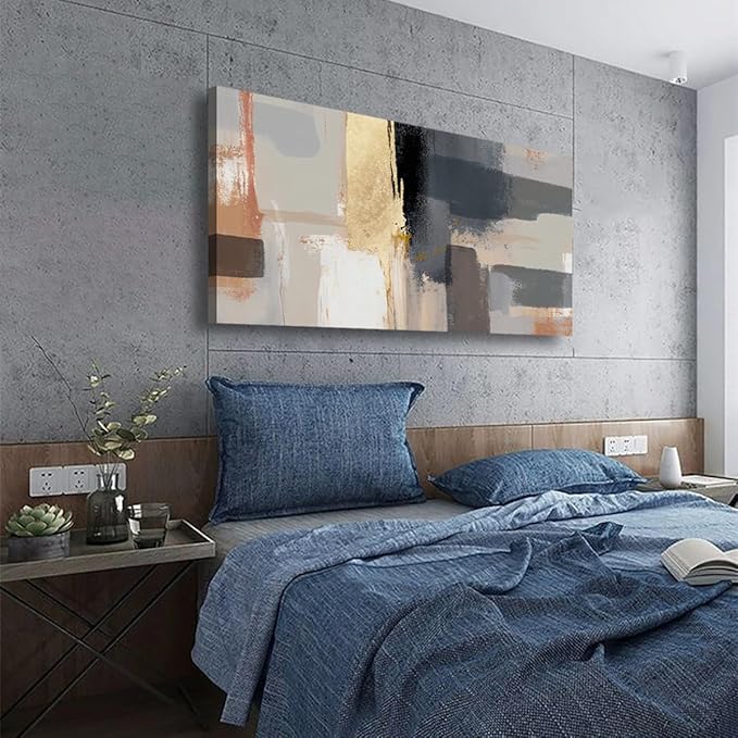 Abstract Canvas Wall Art for Living room Office Bedroom Golden Grey Wall Art Print Oil Paintings Modern Black White Marble Pictures Wall Decor Cool Artwork Waterproof Ready to Hang - 20in * 40inch