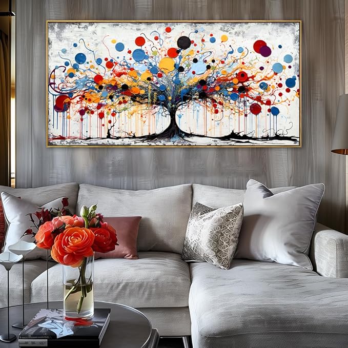 youkuart Wall Art Abstract Tree Artwork Colorful Tree Canvas Prints for Living Room Bedroom Dining Room Home Office Decor Large Framed Ready to Hang 24"x48"