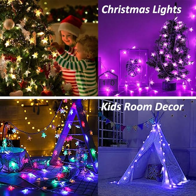 Solhice 20ft Color Changing Star String Lights for Bedroom 40 LEDs, Christmas Hanging Twinkle Lights USB Powered, Bunk Bed Lights for Kids Room Indoor Outdoor with Remote