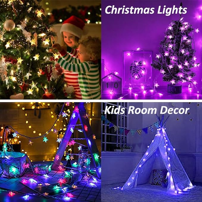 Solhice 40ft Color Changing Star String Lights for Bedroom 120 LEDs, Indoor Fairy Lights USB Powered with Remote, Hanging Bunk Bed Lights for Kids Room, Starry Lights for Dorm Decor