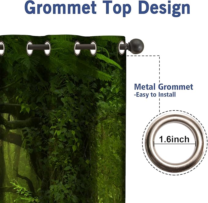 Jekeno Forest Blackout Curtains Tropical Jungle Green Trees Foliage in The Woodland Himalayas Landscape Nature Decor for Bedroom Living Room Grommet Window Drapes 2 Panel Set, 42"x84"
