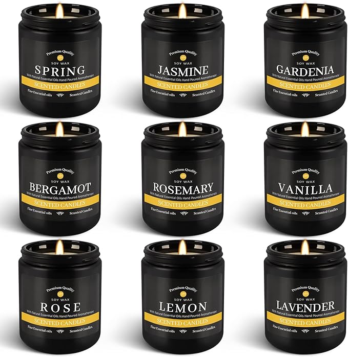 9Psc Scented Candles Set | Men Candle Set,7oz Gifts for Men Aromatherapy, Soy Candle(Black)
