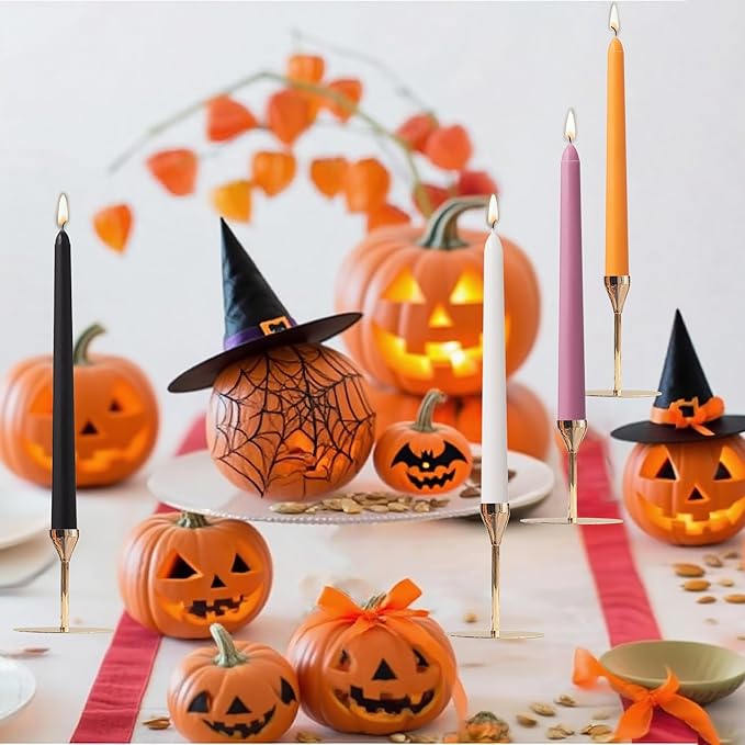 6Pcs Halloween Tapered Candle Set,10 Inch Handmade Dripless Candle Stick,Orange/Black/White/Purple Colored Candlesticks,Unscented Candles Taper for Halloween,Thanksgiving,Fall Themed Party
