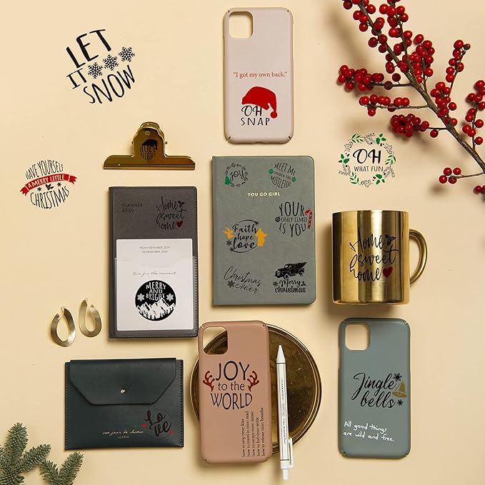 Epakh 45 Pcs Large Christmas Inspirational Vinyl Stickers for Crafts Scrapbooking Christmas Ball Bottle Decals Positive Word Window Stickers Motivational Quote Wall Decal, 45 Color Words(Simple Style)