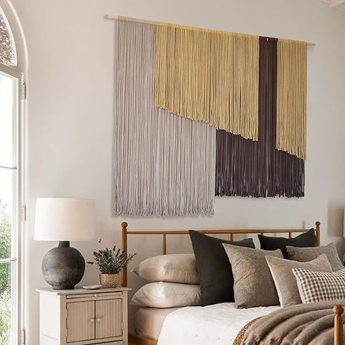 Jakalin Large Macrame Wall Hanging 57" Wx43 L Dip-Dyed Fiber Wall Decor Bohemian Handmade Apartment Dorm Gallery Art Living Room Wedding Wall Art