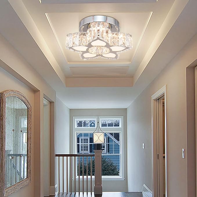 FRIXCHUR Modern Crystal Ceiling Light Fixture Mini Led Chandelier Small Flower Chandelier for Living Room Bedroom Dining Room Kids Room Girls Room,Colors Change