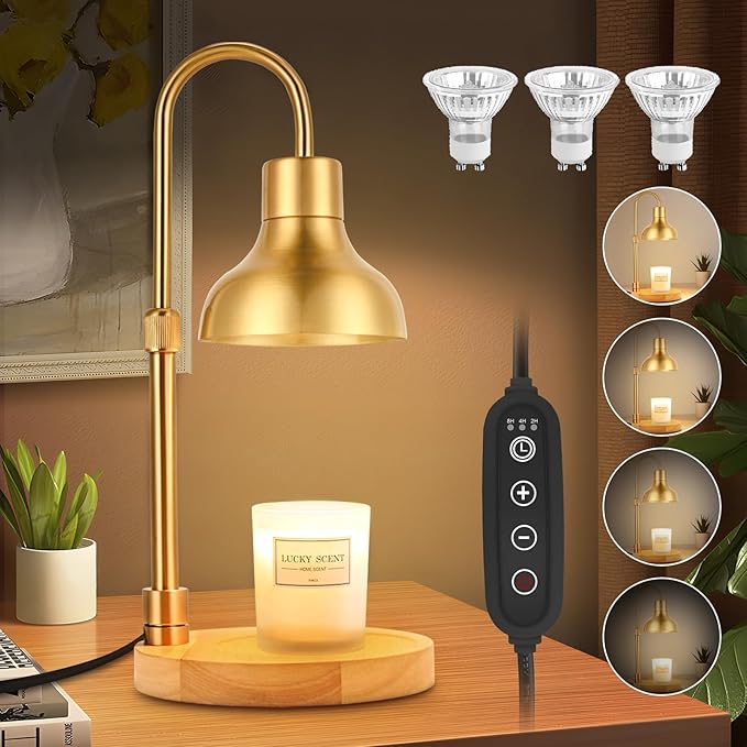 Candle Warmer Lamp with Timer & Dimmer, Adjustable Height Electric Candle Warmer with 3 Bulbs,Compatible with All Size Scented Candles, Wax Melt Warmer for Bedroom,Home Decor House Warming Gifts