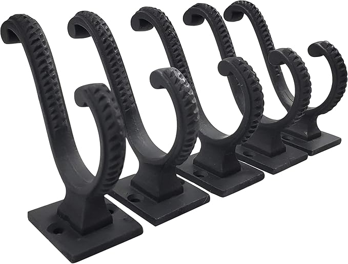 Claimed Corner Iron Scroll Coat Hooks - Wall Mounted Rustic Farmhouse Cast Iron DIY Coat Towel Hat Scarf Bag Hook - 5 Pack (Black)
