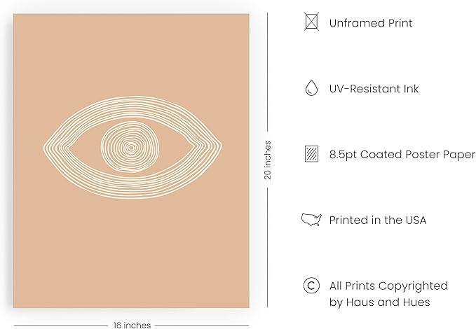 HAUS AND HUES Boho Posters - Neutral Wall Art Prints - Abstract Art - Eye of Sauron Peach (16x20 Unframed)