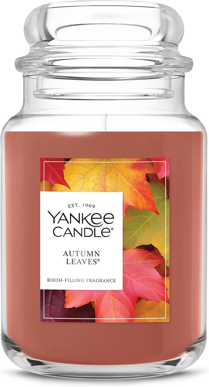 Yankee Candle Large Jar Scented Candle with up to 150 Hour Burn Time, Premium Plant Wax Blend for Consistent Burn, 22 oz Jar Candle with Room Filling Fragrance, Autumn Leaves