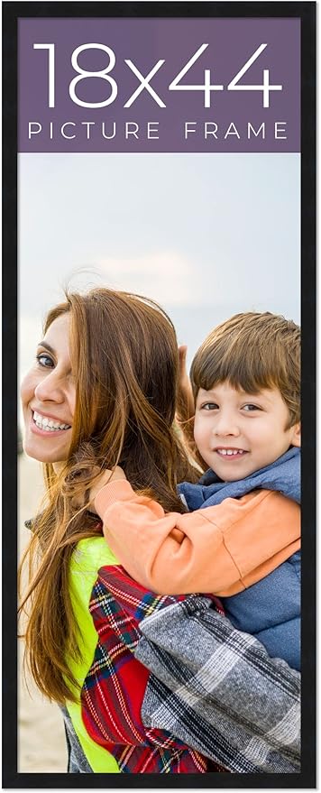 18x44 Frame Black Real Wood Picture Frame Width 0.75 Inches | Interior Frame Depth 0.5 Inches | Noir Classique Mid Century Photo Frame Complete with UV Acrylic, Foam Board Backing & Hanging Hardware