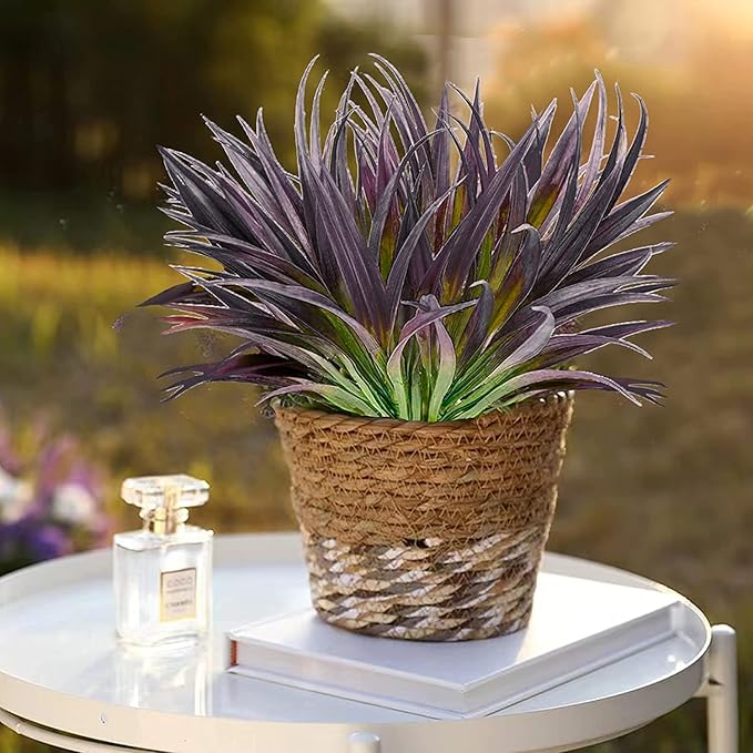 16pcs Artificial Plants Outdoor Flowers UV Resistant Fake Tall Grass Plants Faux Tropical Shrubs Plastic Greenery Bushes Front Porch Patio Garden Outside Decoration (Purple)