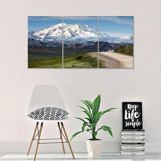 Snow Mountains Canvas Wall Art Winter Snowscape Posters Print Modern Landscape Theme Picture Painting Wall Decor Artwork for Home Bedroom Kitchen Dinning Room Stretched and Framed [48''Hx24''W]