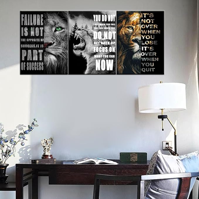 Lion Motivational Canvas Print Wall Art Office Animal Inspirational Picture Animal Poster Painting Modern Inspiring Artwork for Home Living Room Bedroom Office Decor Ready to Hang [36''Wx 16''H]