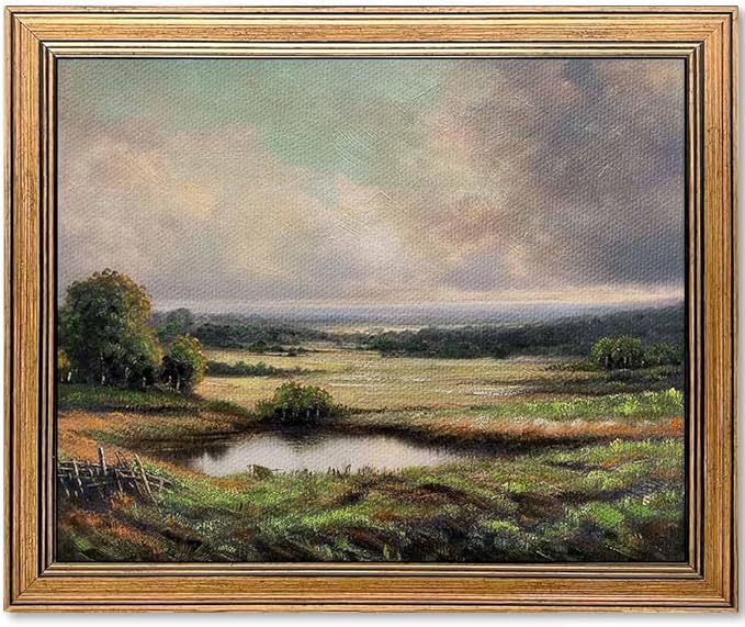 Gold Framed Vintage Wall Art Classical French Landscape Mountain Painting for Living Room Farmhouse Wall Decor (Velley, 10L x 8W)