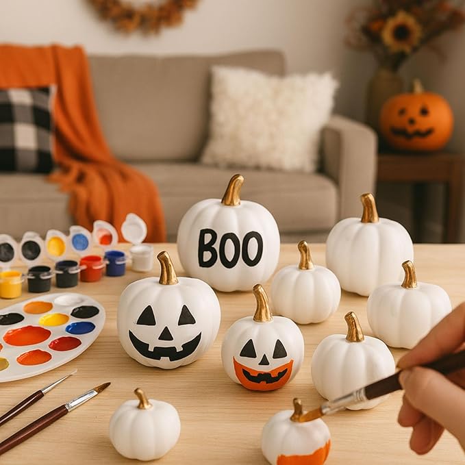 DomeStar 18PCS White Pumpkins for Decoration, Artificial Small White Foam Pumpkins Assorted Sizes for Wedding Thanksgiving Farmhouse Table Decor