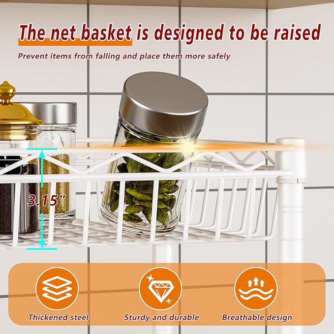 6 Tier Basket Shelf Wire Shelving Unit Adjustable Storage Shelves Big Basket Rack for Garage Kitchen Office Pantry Corner 17.2" Dx12.2 Wx63 H White