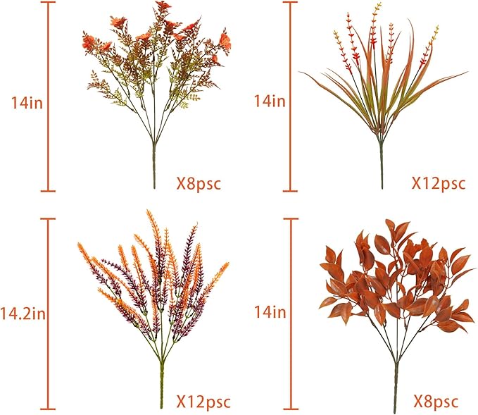 40 Pcs Artificial Fall Flowers Outdoor Faux Fall Plants UV Resistant Fall Flower Decorations for Home Front Porch Farmhouse Office Birthday Party Table Centerpiece Harvest