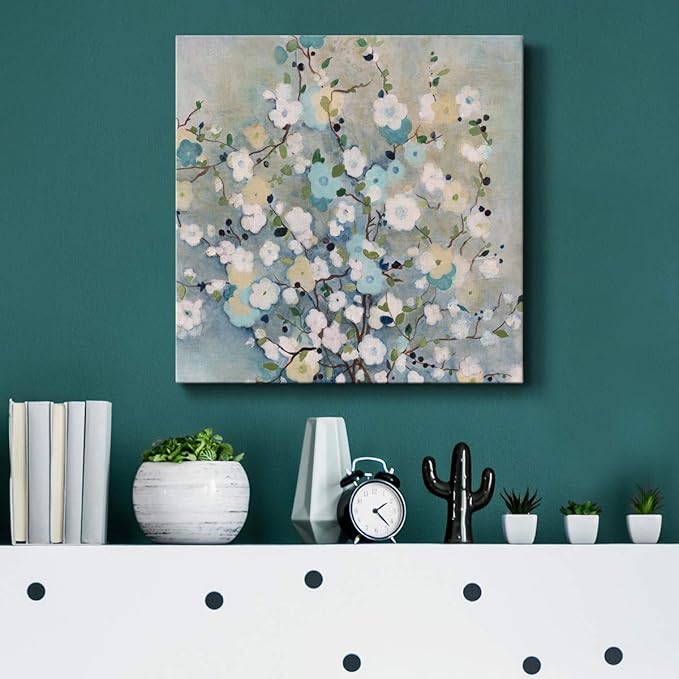 Wexford Home Square Premium Gallery Wrapped Canvas Flower Multicolor Wall Art Abstract Floral Romance Modern Pictures Print for Home Office, Ready to Hang, summer at the lake, 16x16