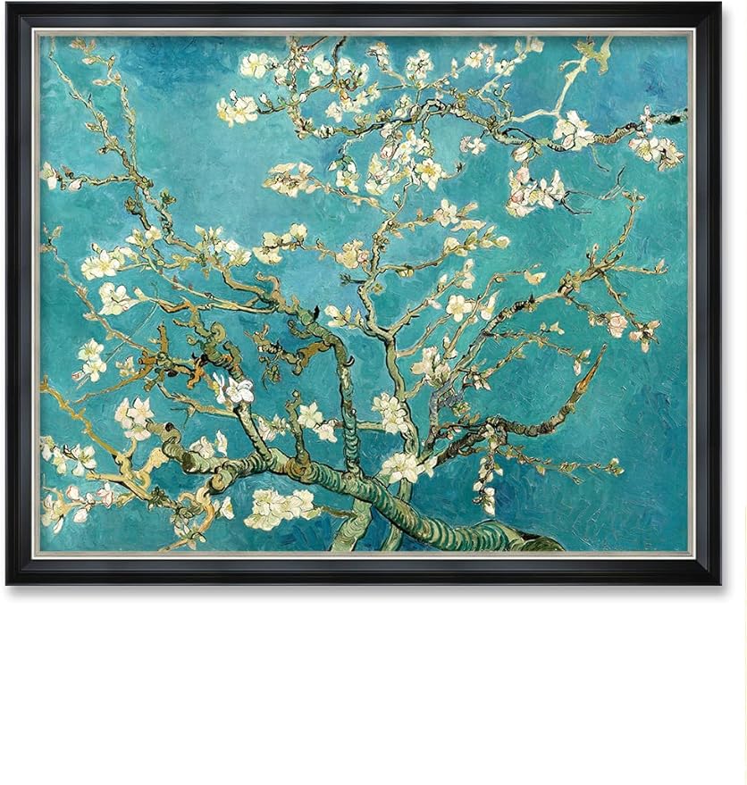 DECORARTS - Almond Blossom Tree by Vincent Van Gogh Art Reproduction. Oversize Solid Wooden Frame Matching with Giclee Prints Canvas Wall Art. Total framed size: 43x35