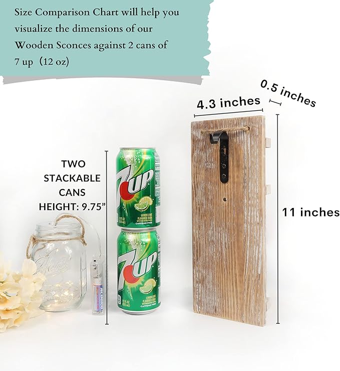 Besuerte Mason Jar Wall Sconces Set of Two, Wall Deco Cute Wall Decor with LED Fairy Lights, Art for Living Room Modern Decorations, House Decor, Rustic Brown