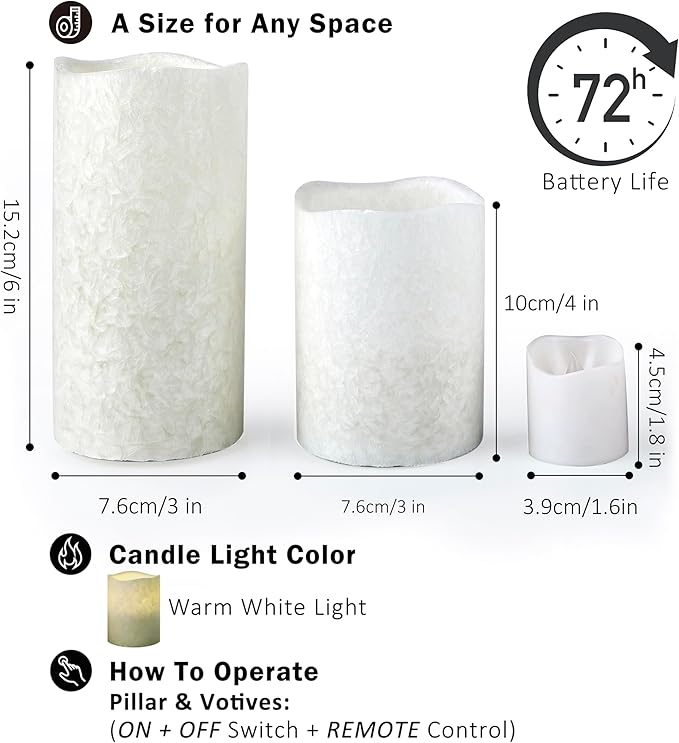 FURORA LIGHTING LED Flameless Candles with Remote Control, White in Set of 8, Real Wax Battery Operated Pillars and Votives LED Candles with Flickering Flame and Timer Featured
