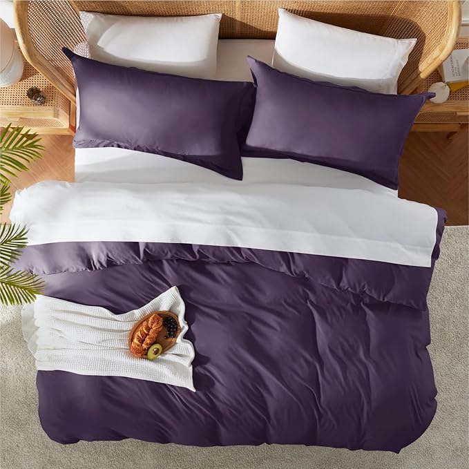 Nestl California King Duvet Cover Set with Comforter Insert - Purple 4 Piece 104x98 Duvet Cover & 2 Pillow Shams with White Quilted Down Alternative Comforter, Ultra Soft, All Season