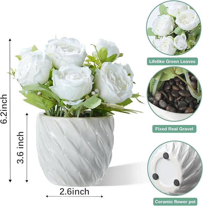 Mini Fake Plants Potted Artificial Plants Indoor with Ceramic Pot Small Faux Plants Artificial Greenery Flowers for Home Office Room Bedroom Bathroom Plants Coffee Table Decor