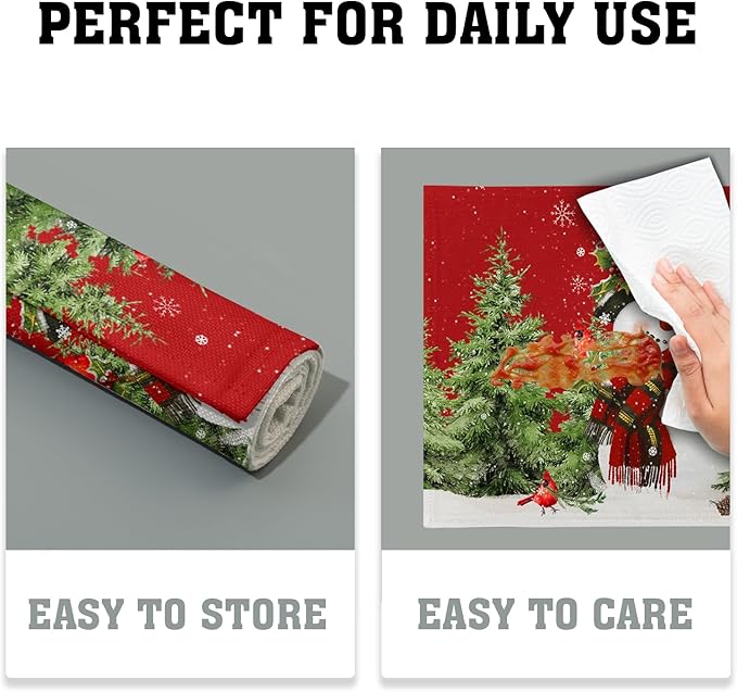 Snowman Placemats 12×18 Inches Set of 4 Holiday Trees Indoor Kitchen Dining Table Place Mats for Home Party Decoration