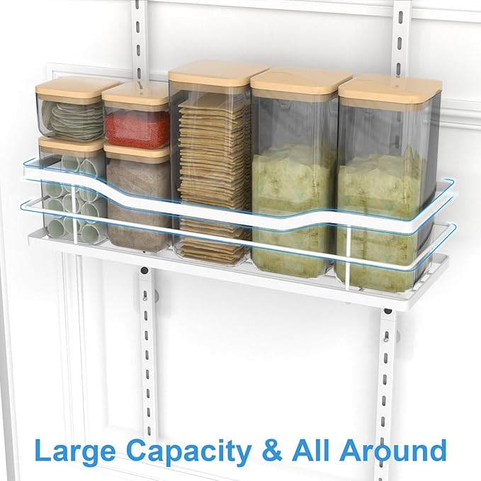 9-Tier Over The Door Pantry Organizer, Metal Pantry Organizers and Storage with Adjustable Basket, Spice Rack Seasoning Shelves, Over the Door Organizer for Pantry Kitchen Laundry, White