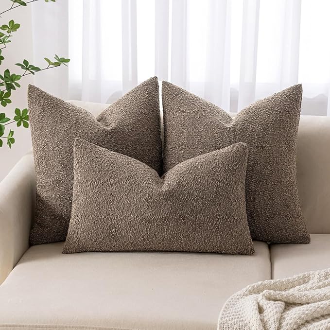 MIULEE 26x26 Decorative Euro Sham Throw Pillows for Bed Set of 2 Textured Boucle Neutral Throw Pillow Covers Dark Brown Accent Solid Vintage Pillowcase Cozy Soft Sofa Livingroom Home Decor