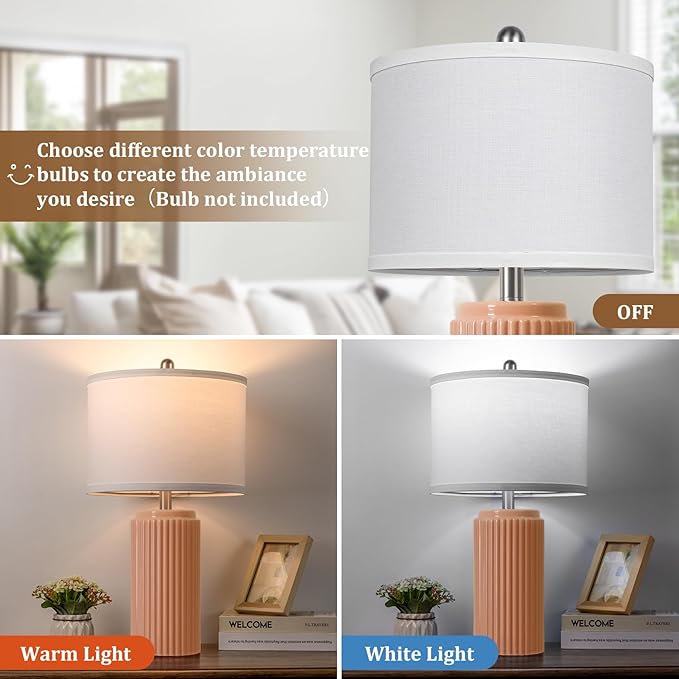 23.5’’ Orange Table Lamps for Bedroom Set of 2, Modern Ceramic Nightstand Lamps for Living Room, Retro Lamps with White Shade Set for Home Office End Table, Farmhouse Bedside Lamps for End Table Dorm
