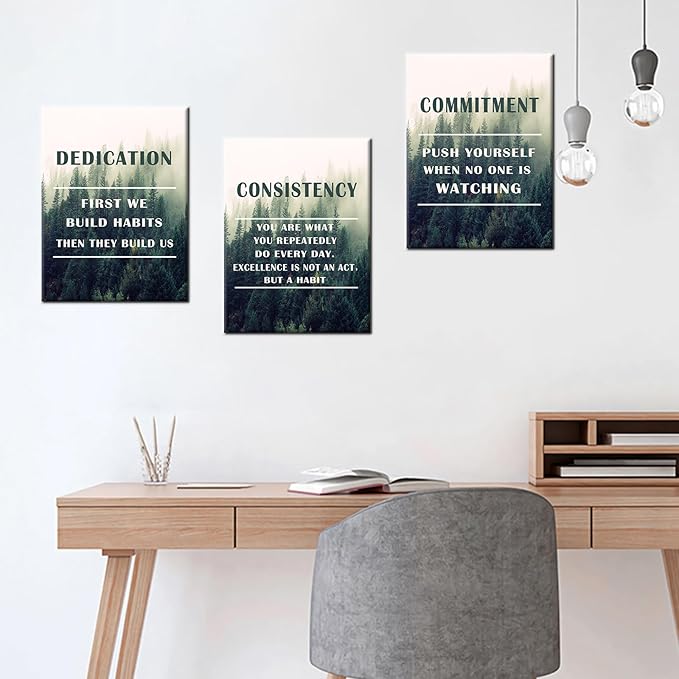 Inspirational Canvas Wall Art Dedication Consistency Commitment Motivational Entrepreneur Quotes Painting Poster Wall Decor Artwork for Home Bathroom Picture Stretched and Framed [36''W x 16''H]