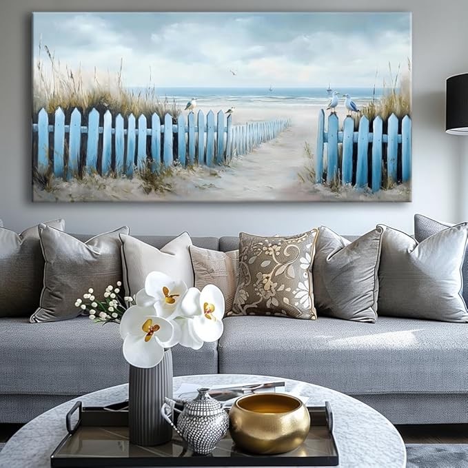 Wall Art for Living Room Large Beach Oil Painting Ocean Sea Bird Seagull Canvas Artwork Framed Ocean Themed Artwork Seascape Coastal Picture for Office Bedroom Decor 58x28in