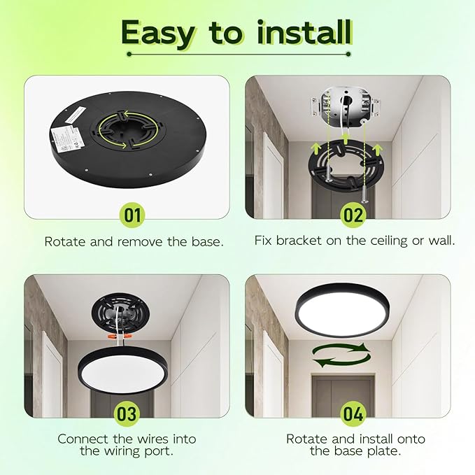 hykolity 2 Pack 9 Inch Selectable CCT LED Round Flat Panel Light, 18W 1800LM 3000K/4000K/5000K, Edge-Lit Flush Mount Ceiling Light Fixture for Kitchen, Bedroom, Laundry and Closet Room，Black