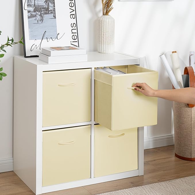 StorageWorks Beige Storage Cubes, 13x13 Storage Cube Bins with Handle, Cube Storage Organizer Bins for Shelves and Closet, Collapsible Storage Bins, 4-Pack