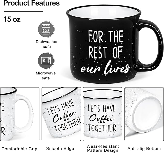 YHRJWN Couples Gifts, Let's Have Coffee Together For The Rest Of Our Lives Mug, Engagement Gifts for Couples, Anniversary Wedding Presents for Him Her, 15Oz