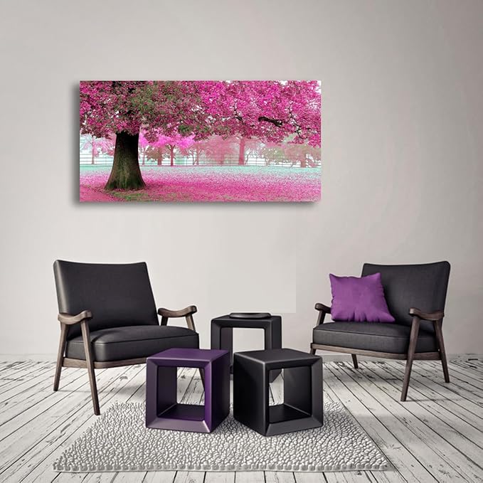 Tree of Life Wall Art Canvas Prints Natural Landscape Pictures Home Decor Pink and Green Paintings for Living Room Bathroom Bedroom Kitchen Decorations 28x57 Wooden Framed Artwork Easy Hanging