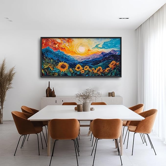 Starry Night Sunflowers Framed Wall Art for Living Room, Large Flowers Canvas Wall Decor, Vintage Florals Pictures Painting, Modern Artwork for Bathroom Bedroom 60L'' × 30W''
