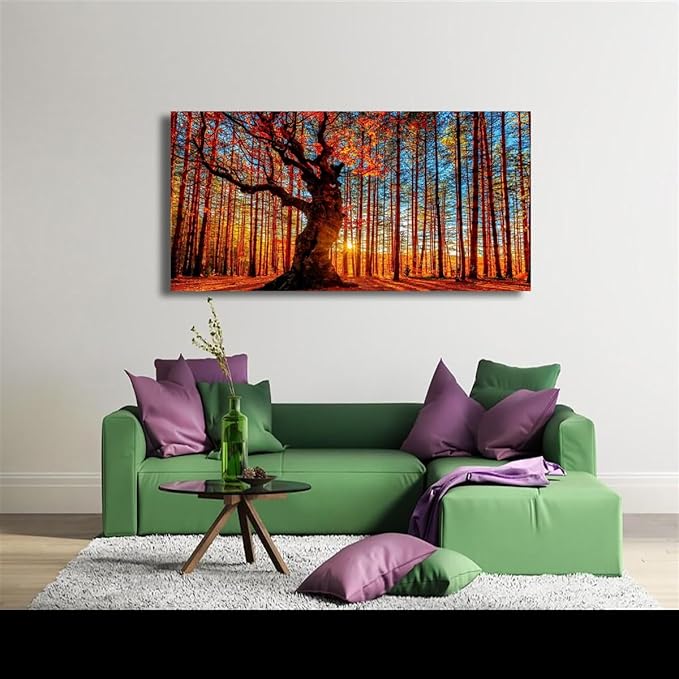 Tree of Life Wall Art Canvas Prints Natural Landscape Pictures Home Decor Colorful Forest Paintings for Living Room Bathroom Bedroom Kitchen Decorations 24x48 Wooden Framed Artwork Easy Hanging