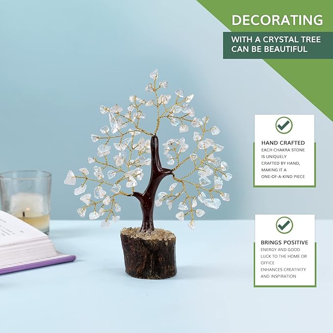 NARIBABU Clear Quartz Crystal Tree (7–8 Inch, 100 Chips) – Handmade Gemstone Bonsai for Clarity & Decor – Birthday Gifts for Women, Gift for Her, Spiritual Gift, Office Desk Decor