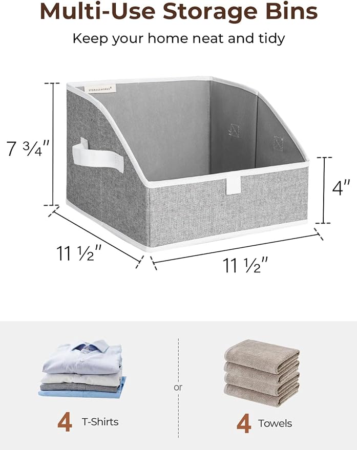 StorageWorks Closet Storage Bins, Trapezoid Organizer Box for Shelves, Fabric Clothes Bin, Foldable Organizing Baskets with Handles, Small, 3-Pack, Gray