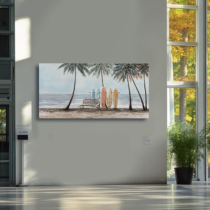 GAIDUOMAI Scenery Canvas Wall Decor Seaside Art Coconut Palm Picture for Bedroom Colorful Surfboard Poster for Dining Room Hallway Decor 29"x58"