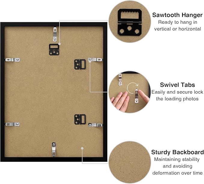 Vittanly 12x16 Picture Frame for Wall, Plexiglass, Displays Poster 11x14 with Mat or 12x16 without Mat, PVC Frame Material, Horizontal or Vertical Hanging, 1 Pack, Brown