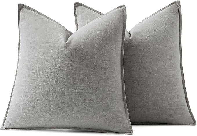 MIULEE Decorative Linen Pillow Covers 18x18 Inch Light Gray Boho Farmhouse Neutral Couch Throw Pillows for Bed Pack of 2 Accent Modern Pillowcase Sofa Livingroom Home Decor