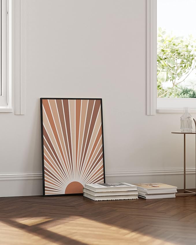 HAUS AND HUES Boho Art Prints Sun Wall Decor - Sun Art Print Boho Posters and Prints Art Wall Decor Rainbow Colored Sunshine Wall Art Prints (Black Frame, 24x36)