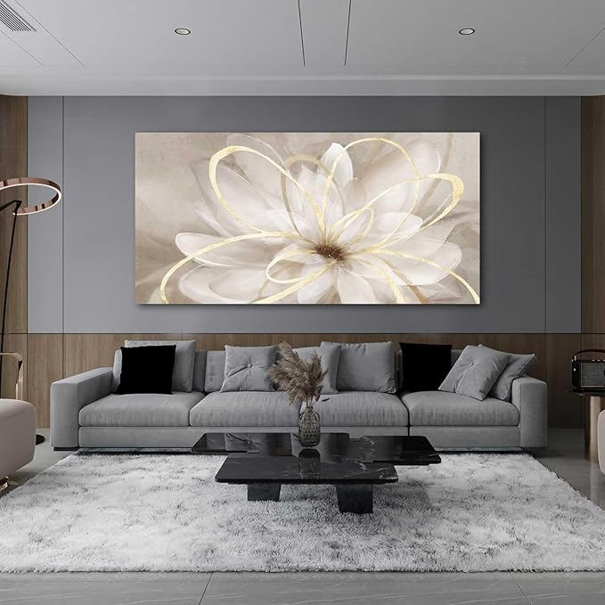 Kureful Large Painting Flower Canvas Wall Art for Living Room 30"x60" Gold Wall Decor Line Art Picture Wall Decor for Girls Bedroom Dining Room Kitchen